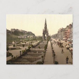 Princes Street, die Burg und das Scott Monument Postkarte