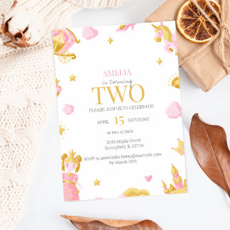 Princess 2. Geburtstagsfeier - Rosa & Gold Einladung