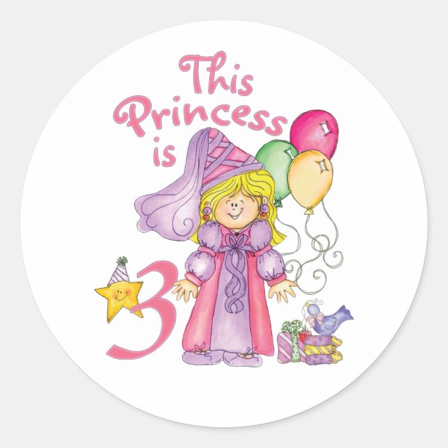 Princess 3. Geburtstag Klassischer Rundsticker Runder Aufkleber (Vorderseite)