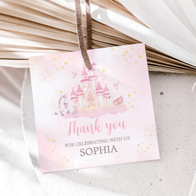 Princess 4. Geburtstag Party Square Geschenkanhänger (Four Ever a Princess Birthday Party Favor Tags)
