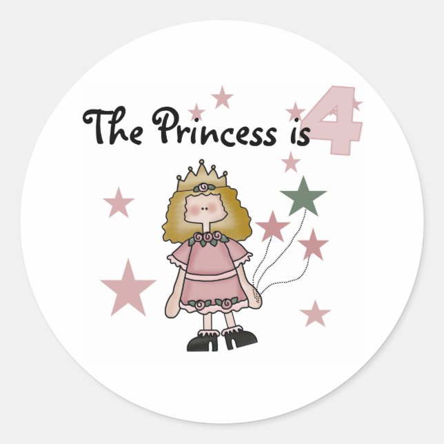 Princess 4. Geburtstag Runder Aufkleber (Vorderseite)