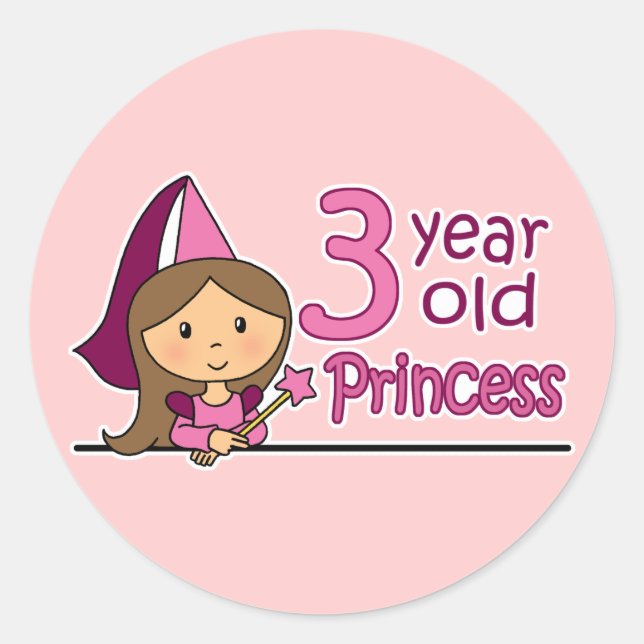 Princess Age 3 Runder Aufkleber (Vorderseite)