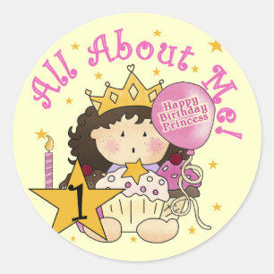 Princess All About Me 1. Geburtstagsgeschirr Runder Aufkleber