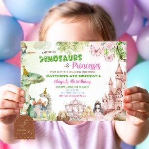 Princess and Dinosaur Boy Girl Joint Einladung