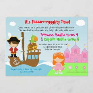 Princess and Pirate Twins Joint Birthday Party Einladung