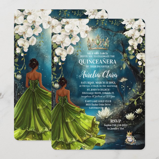 Princess and the Frog Starry Night Quinceanera 16 Einladung (Vorne/Hinten)