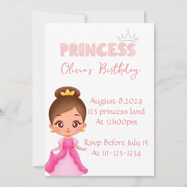 PRINCESS ANNIVERSAIRE PARTI INVITATION POUR LES FI (Devant)