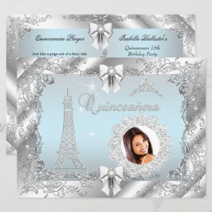 Princess Aquamarin Blue Quinceanera Silver Foto BI Einladung
