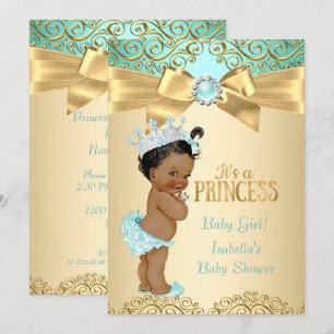 Princess Baby Dusche Aquamarin Gold Damask Ethnic Einladung