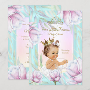 Princess Baby Dusche Aquamarin Pink Lilac Floral Einladung