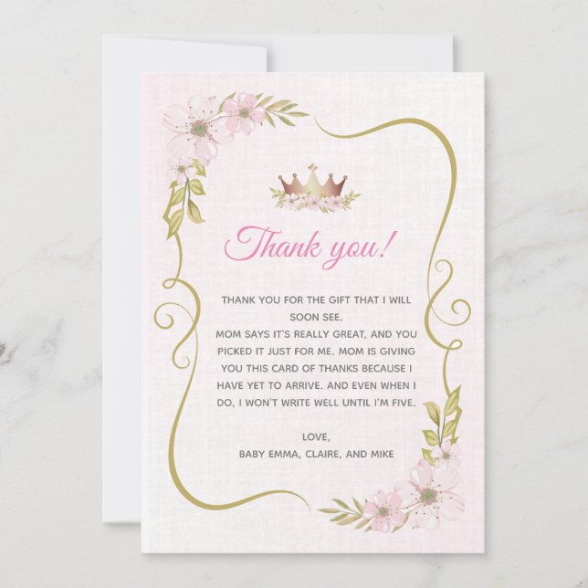 Princess Baby Dusche Danke Karte (Vorderseite)