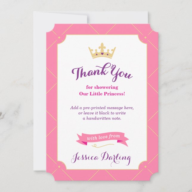 Princess Baby Dusche Danke Karten | Pink Girl (Vorderseite)