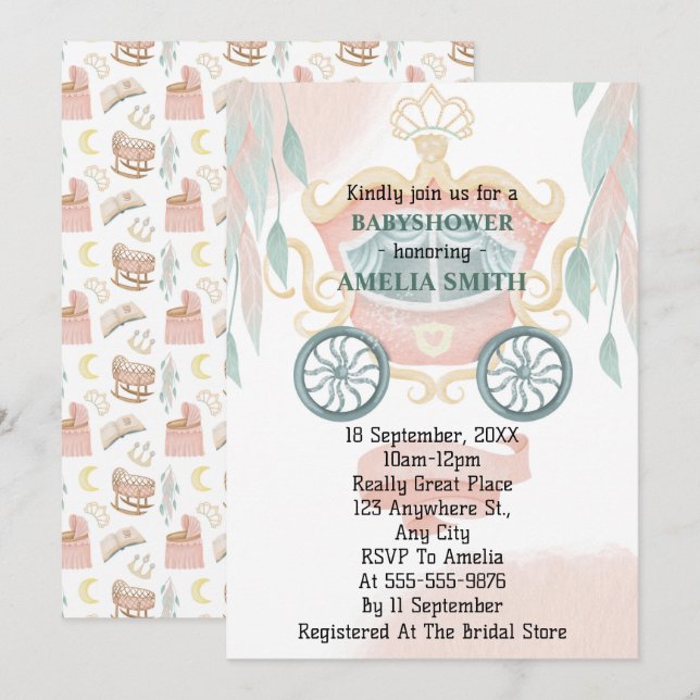 Princess Baby Dusche Einladung (Vorne/Hinten)