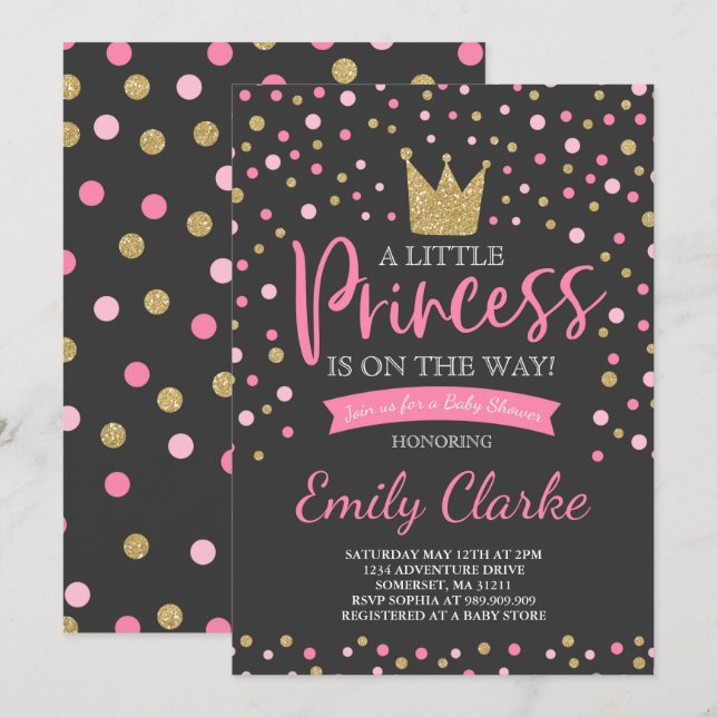 Princess Baby Dusche Einladung Pink Gold Dusche (Vorne/Hinten)