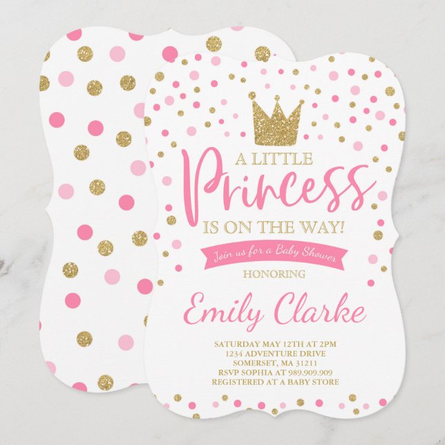 Princess Baby Dusche Einladung Pink Gold Dusche (Vorne/Hinten)
