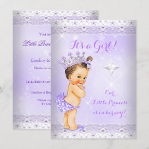 Princess Baby Dusche Lilac Lace Tiara Brünett Einladung