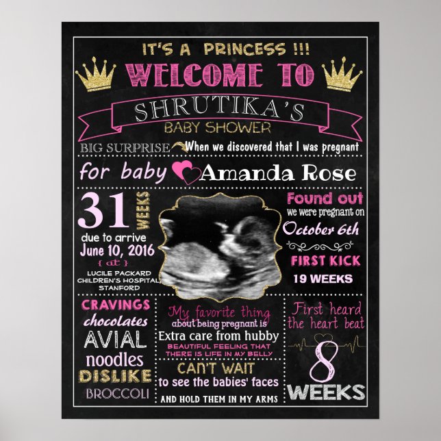 Princess Baby Dusche Party Tafelschild Plakat (Vorne)