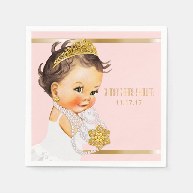 Princess Baby Dusche Personalisiert Blush Pink Gol Serviette (Vorderseite)
