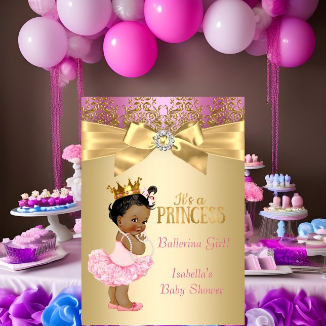 Princess Baby Dusche Pink Gold Ballerina Ethnic Einladung (Von Creator hochgeladen)