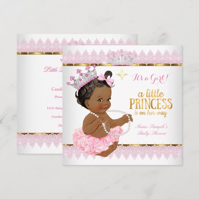 Princess Baby Dusche Pink Gold Ethnic Girl Einladung (Vorne/Hinten)