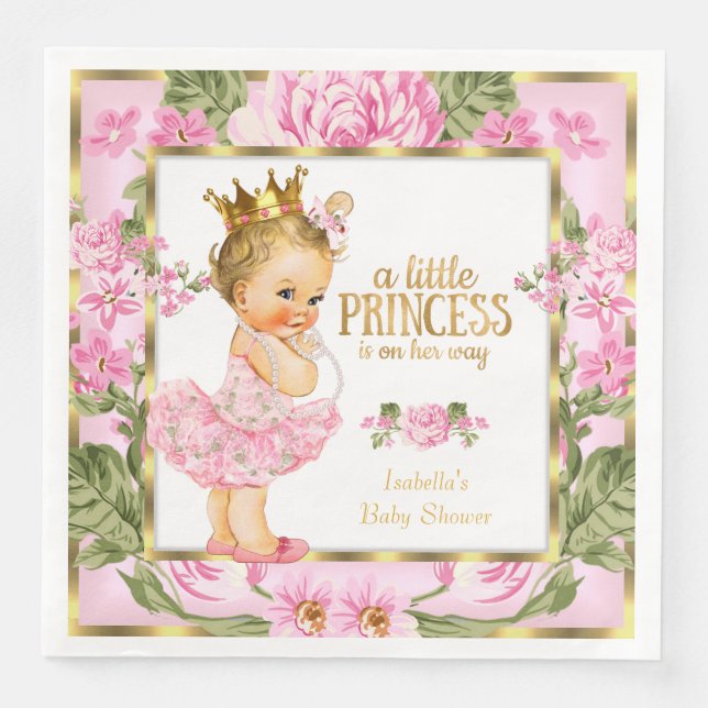 Princess Baby Dusche Pink Gold Rose Blondine Serviette (Vorderseite)