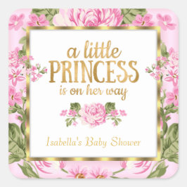 Princess Baby Dusche Pink Gold Rose Blumenaufklebe Quadratischer Aufkleber