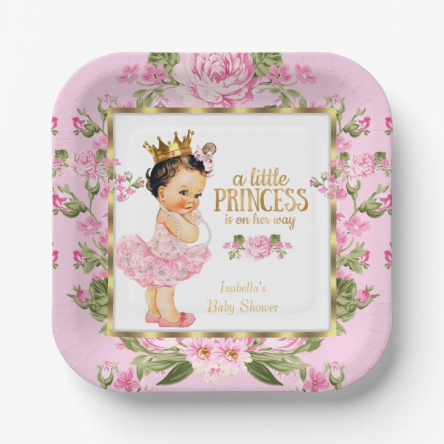 Princess Baby Dusche Pink Gold Rose Blumenstrauß Pappteller (Vorderseite)
