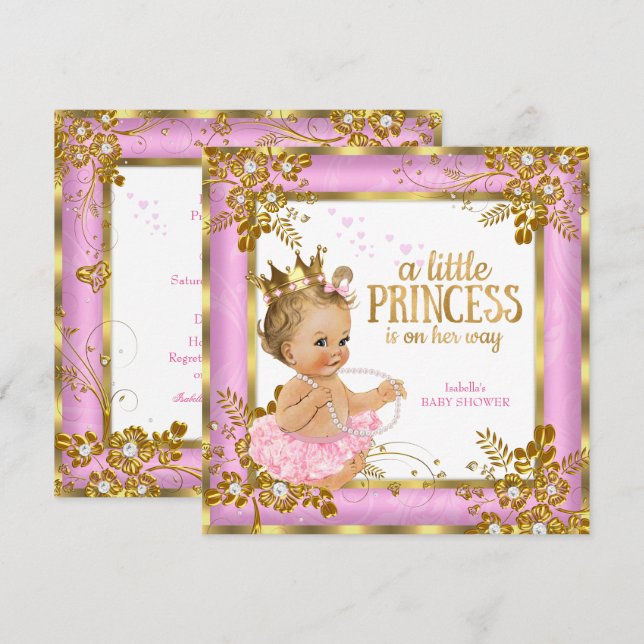 Princess Baby Dusche Pink Tutu Blonde Einladung (Vorne/Hinten)
