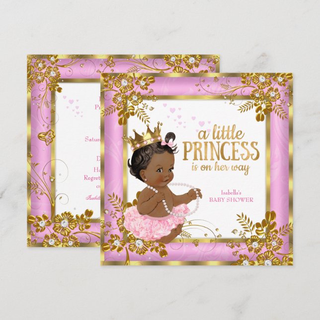 Princess Baby Dusche Pink Tutu Floral Ethnic Einladung (Vorne/Hinten)