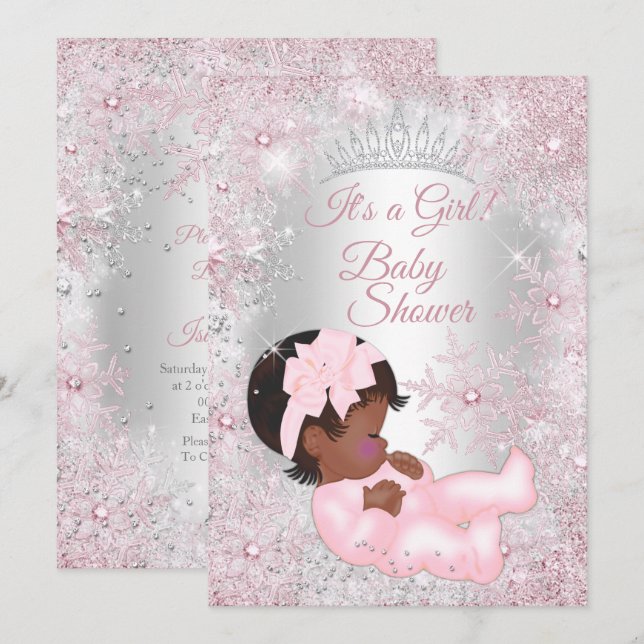 Princess Baby Dusche Pink Winter Wonderland Ethnis Einladung (Vorne/Hinten)