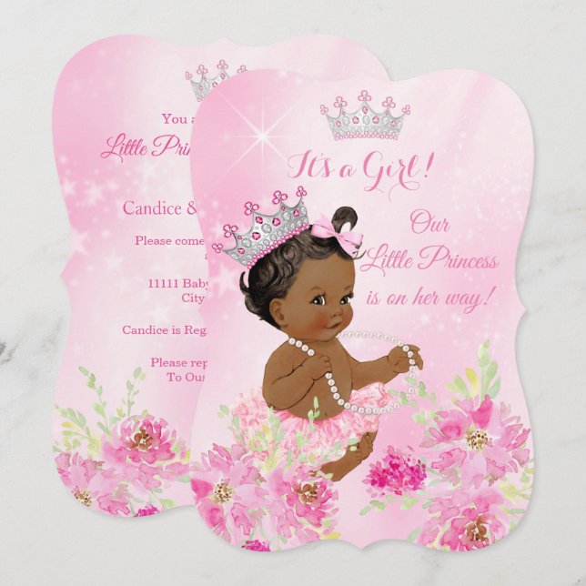 Princess Baby Dusche Rosa Blütendusche Tutu Ethnis Einladung (Vorne/Hinten)