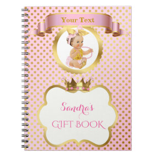 Princess Baby Girl Big Bow Pink Gold Geschenk Gast Notizblock