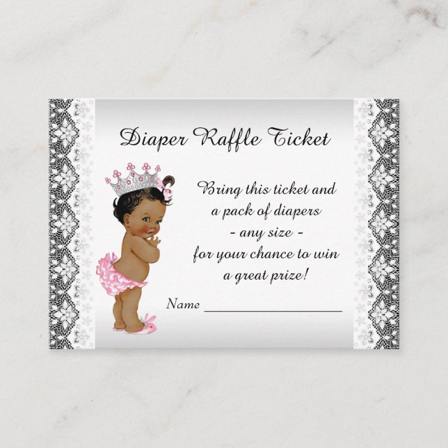 Princess Baby Girl Diaper Raffle Ticket Begleitkarte (Vorderseite)