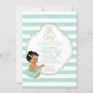 Princess Baby Girl Mint Tutu Stripes Gold Glitzer Einladung