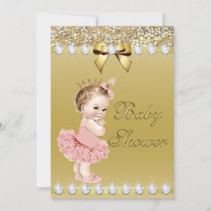 Princess Baby Gold Imitate Diamonds and Sequins Einladung