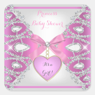 Princess Baby Shower Diamonds Baby Girl Pink Quadratischer Aufkleber