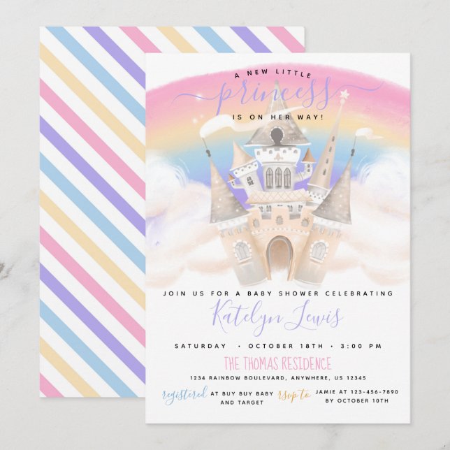 Princess Baby Shower Einladung mit Regenbogen (Vorne/Hinten)