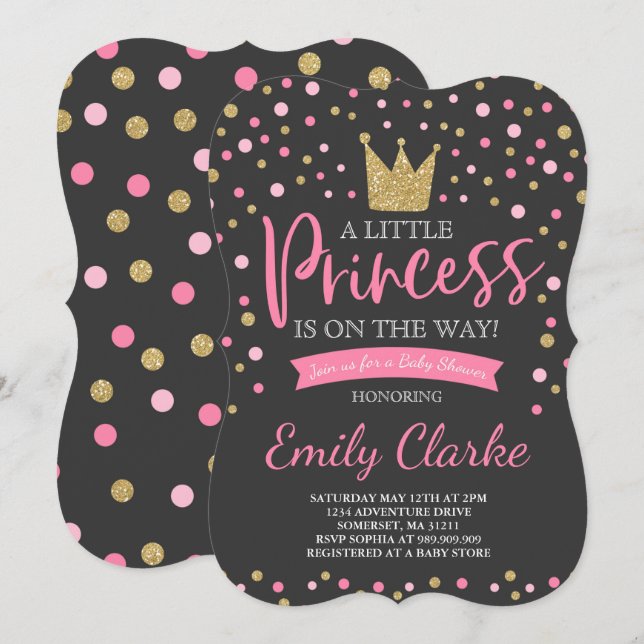Princess Baby Shower Einladung Pink Gold Dusche (Vorne/Hinten)