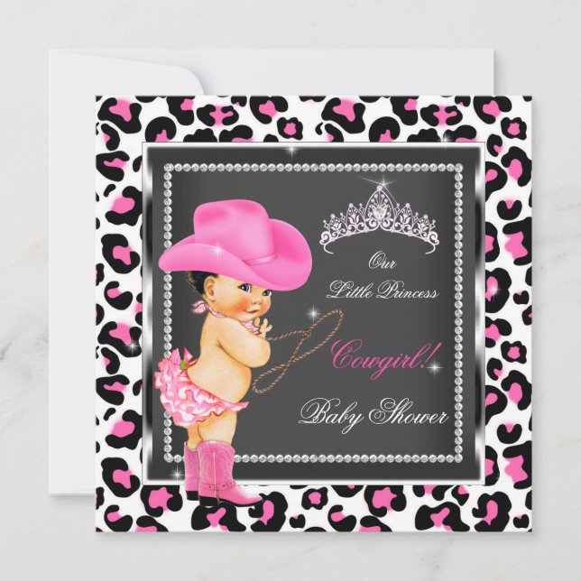 Princess Baby Shower Girl Cowgirl Brünett Einladung (Vorderseite)