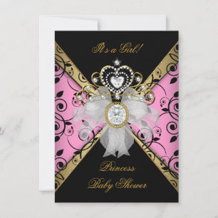 Princess Baby Shower Girl Damask Black Pink Einladung