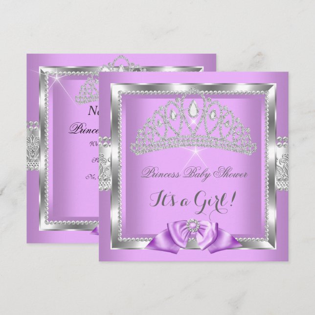 Princess Baby Shower Girl Lavender Silver Diamond Einladung (Vorne/Hinten)