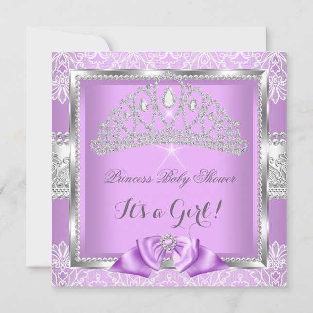 Princess Baby Shower Girl Lavender Silver Lace Einladung (Vorderseite)
