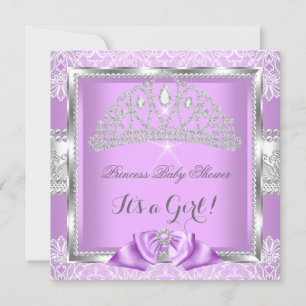 Princess Baby Shower Girl Lavender Silver Lace Einladung