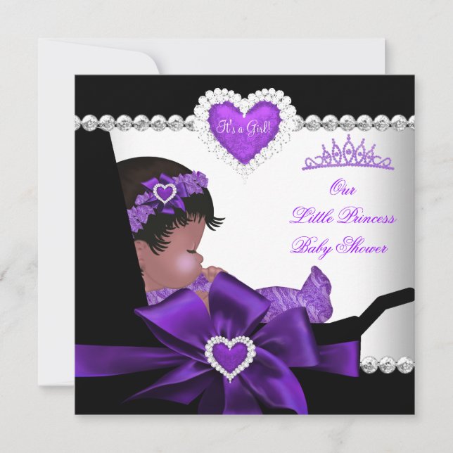 Princess Baby Shower Girl Lila American Einladung (Vorderseite)