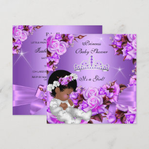 Princess Baby Shower Girl Lila Pink Rose Bow 2 Einladung
