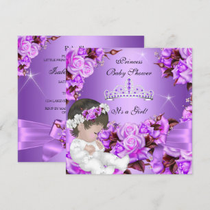 Princess Baby Shower Girl Lila Pink Rose Bow 3 Einladung