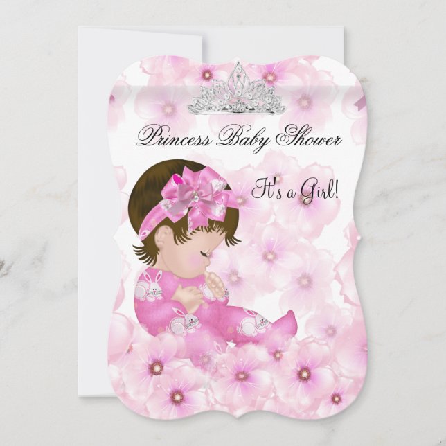 Princess Baby Shower Girl Pink Floral Tiara Einladung (Vorderseite)