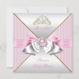 Princess Baby Shower Girl Pink Pearl Gold Silber 2 Einladung