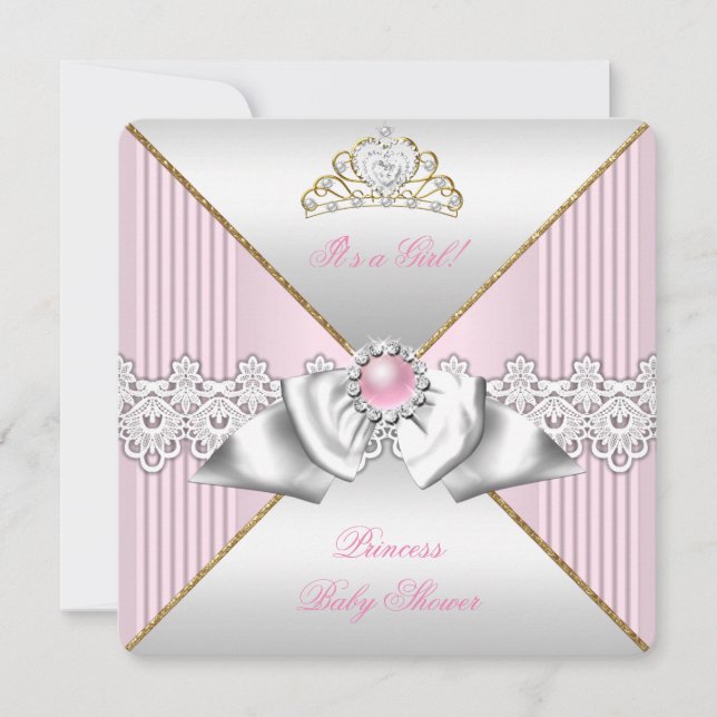 Princess Baby Shower Girl Pink Pearl Gold Silber Einladung (Vorderseite)