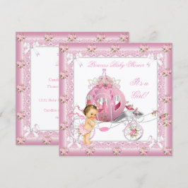 Princess Baby Shower Girl Pink Pearls Brünett Einladung